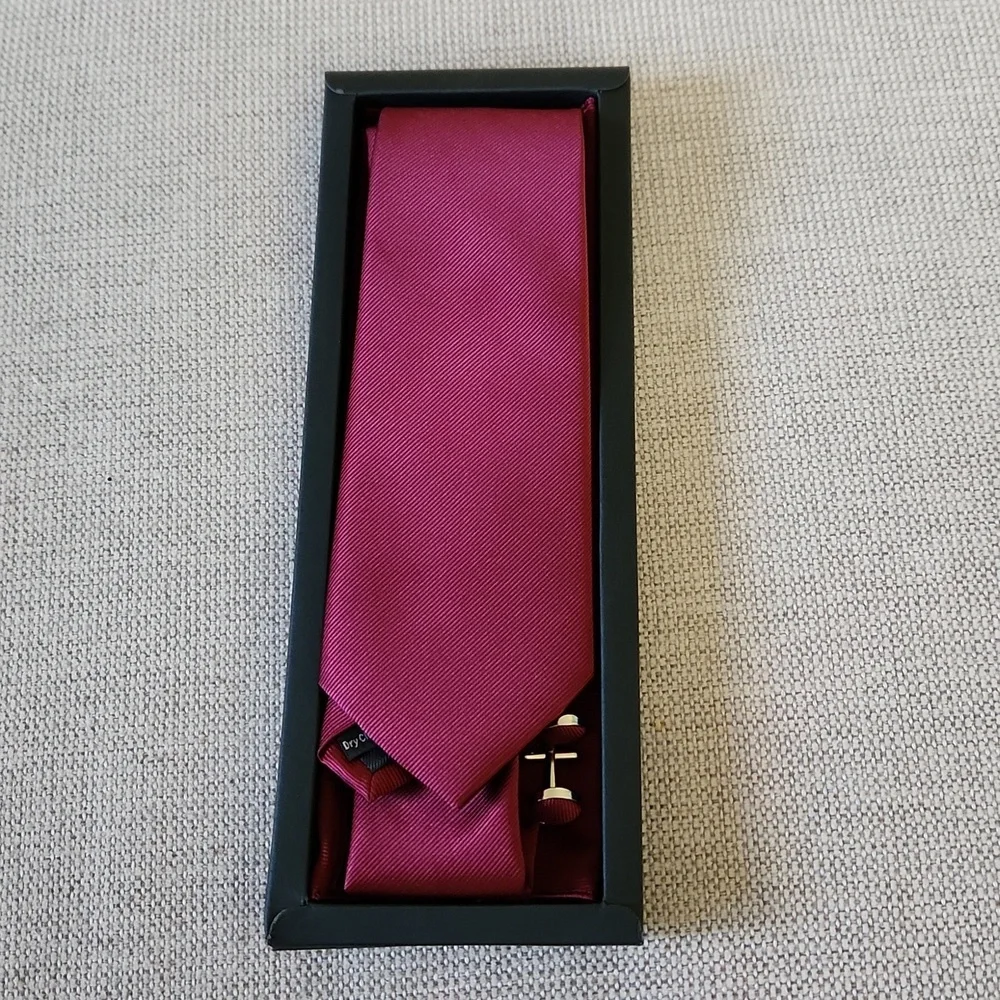 Solid Color Necktie and Pocket Square Cufflinks Sets For Men + Gift Box NWT - Picture 2 of 8